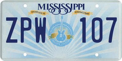 MS license plate ZPW107