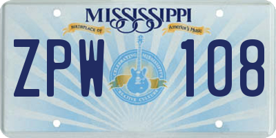MS license plate ZPW108