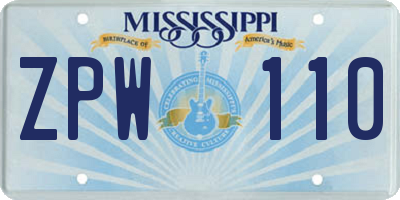 MS license plate ZPW110