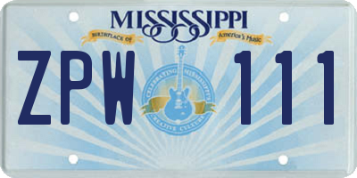 MS license plate ZPW111