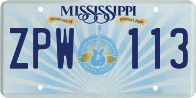 MS license plate ZPW113