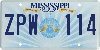 MS license plate ZPW114