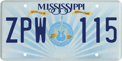 MS license plate ZPW115
