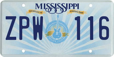 MS license plate ZPW116
