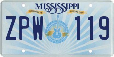 MS license plate ZPW119