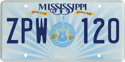 MS license plate ZPW120