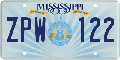 MS license plate ZPW122