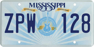 MS license plate ZPW128