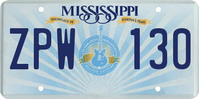 MS license plate ZPW130