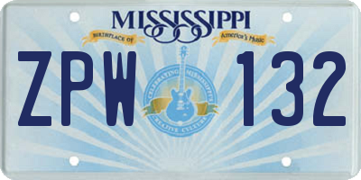 MS license plate ZPW132