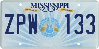 MS license plate ZPW133