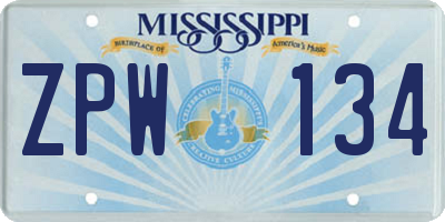 MS license plate ZPW134