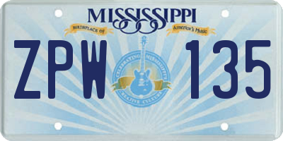 MS license plate ZPW135