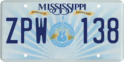 MS license plate ZPW138