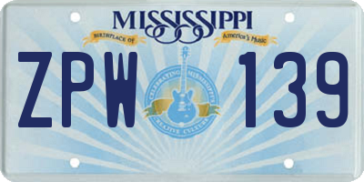 MS license plate ZPW139