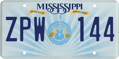 MS license plate ZPW144