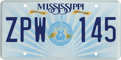 MS license plate ZPW145