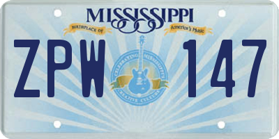 MS license plate ZPW147