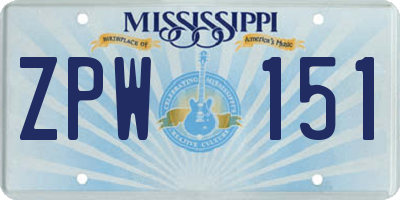 MS license plate ZPW151