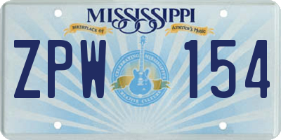 MS license plate ZPW154