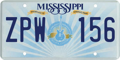 MS license plate ZPW156