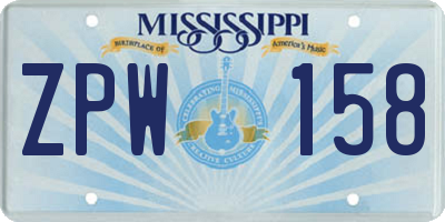 MS license plate ZPW158