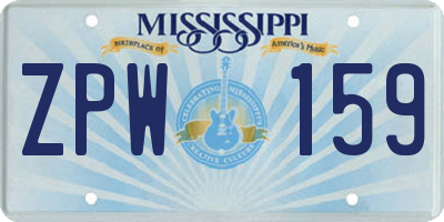MS license plate ZPW159