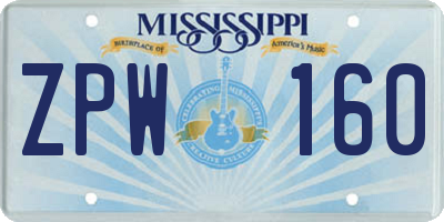 MS license plate ZPW160