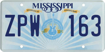 MS license plate ZPW163