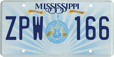 MS license plate ZPW166