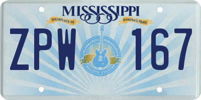 MS license plate ZPW167