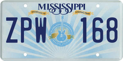 MS license plate ZPW168