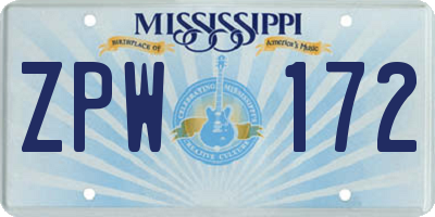 MS license plate ZPW172