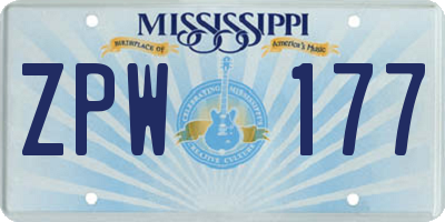 MS license plate ZPW177