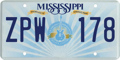 MS license plate ZPW178