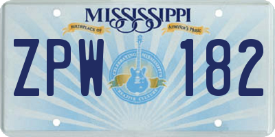 MS license plate ZPW182