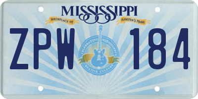 MS license plate ZPW184