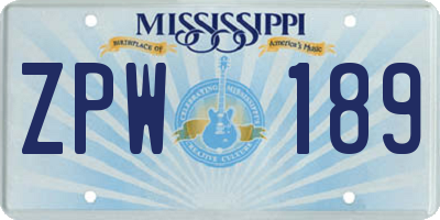 MS license plate ZPW189