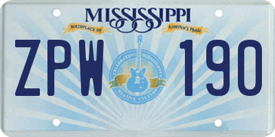 MS license plate ZPW190