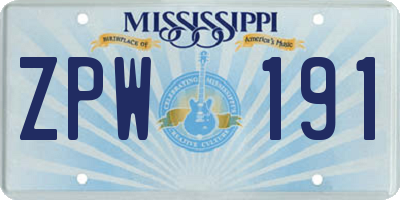 MS license plate ZPW191