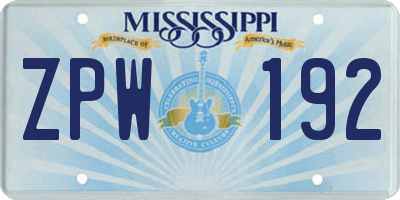 MS license plate ZPW192