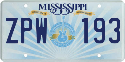 MS license plate ZPW193