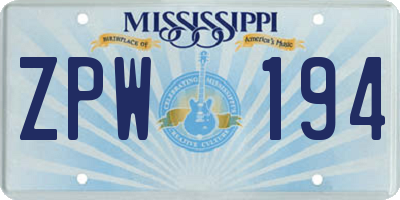 MS license plate ZPW194