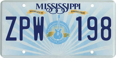 MS license plate ZPW198