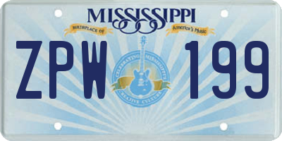 MS license plate ZPW199