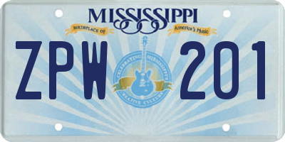 MS license plate ZPW201