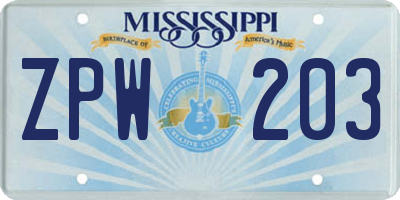 MS license plate ZPW203