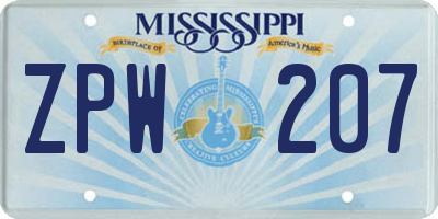 MS license plate ZPW207