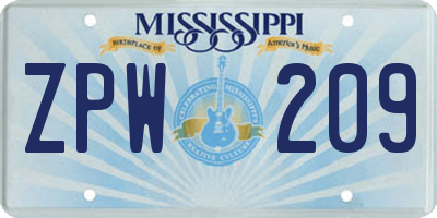 MS license plate ZPW209