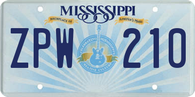 MS license plate ZPW210